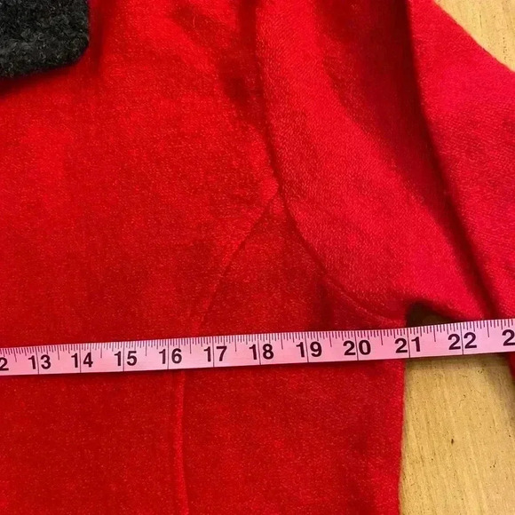 Marisa Christina Women’s Wool 100% Zip Up  Outer Sweater Holiday Red Blk Fluff M - Picture 11 of 16